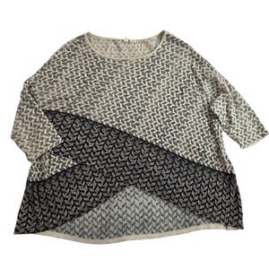 Moth Anthropologie Sweater Womens S Tan‎ Gray Wavy Pattern Beaded Short Sleeve